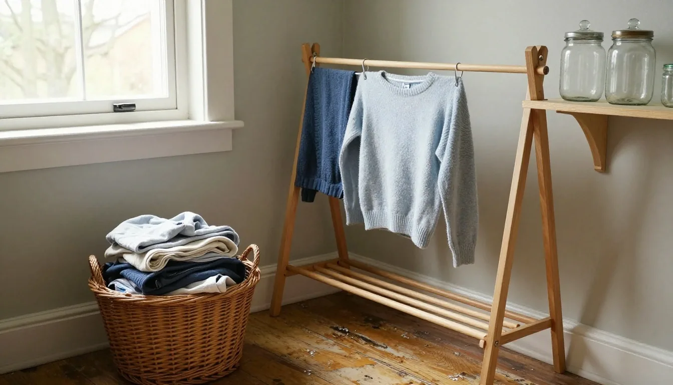 Everyday clothing drying on a line in an ordinary back garden